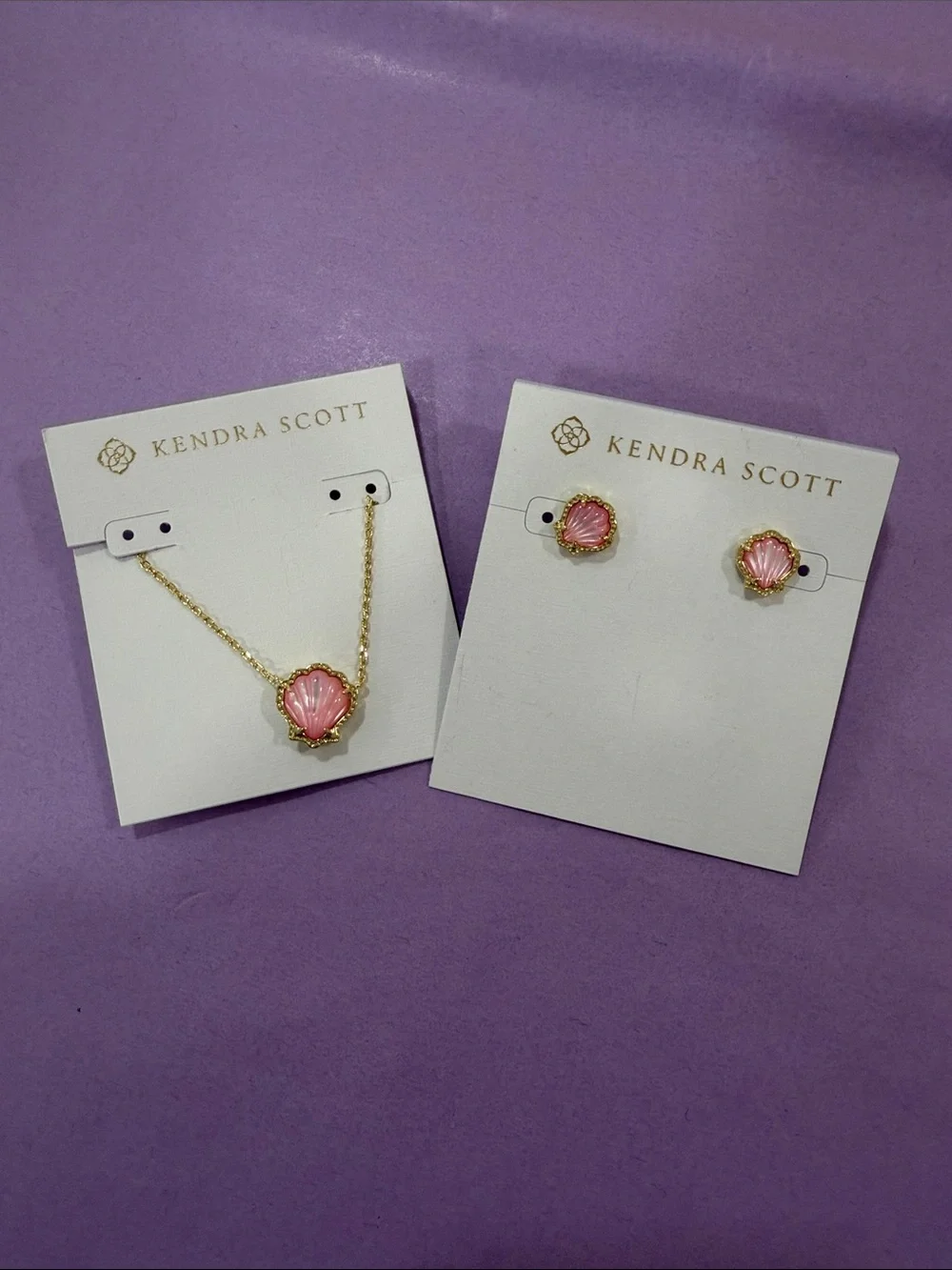 Kendra Scott Pink Shell Motif Necklace and Stud Earrings Set